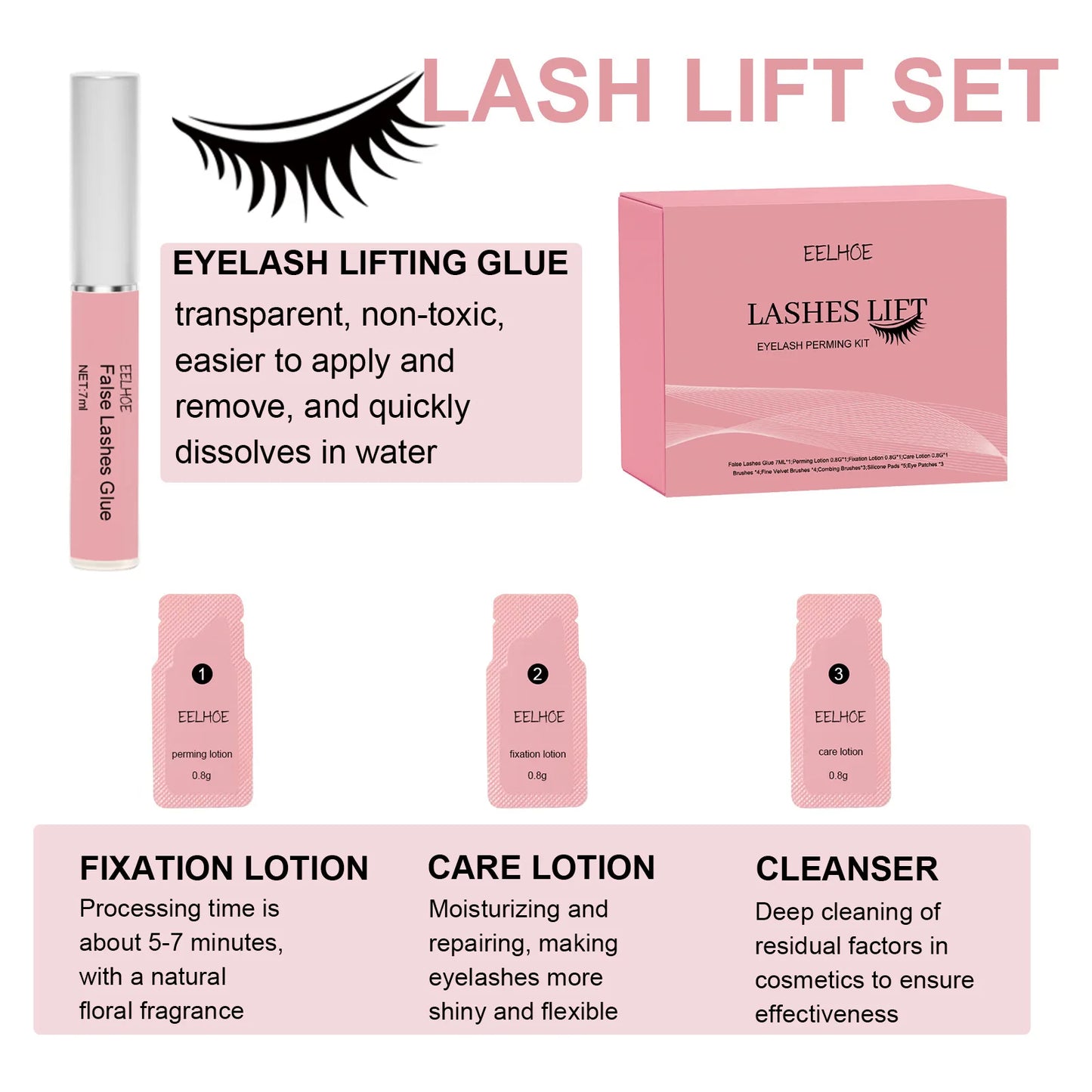 EELHOE Kit de levage de cils Professionnel Eyelash Enhancer Lotion de levage pour nourrir les cils Curl Ensemble de cils naturels Outil de maquillage pour les yeux