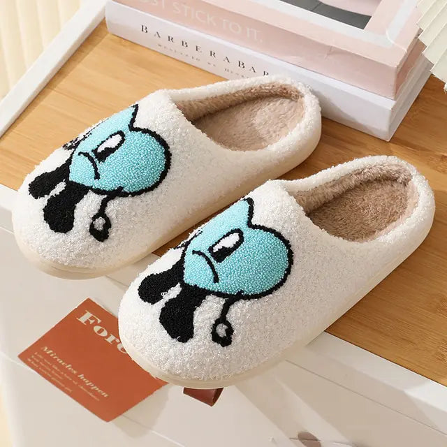 Bad Bunny Fluffy Slippers Women Warm Closed Plush Cotton