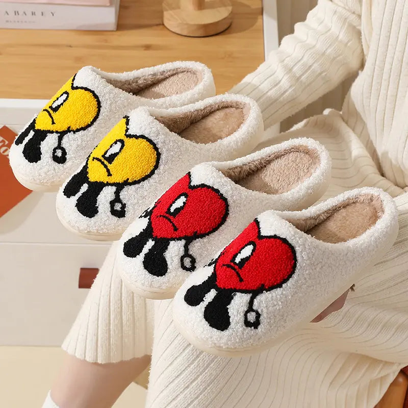 Bad Bunny Fluffy Slippers Women Warm Closed Plush Cotton