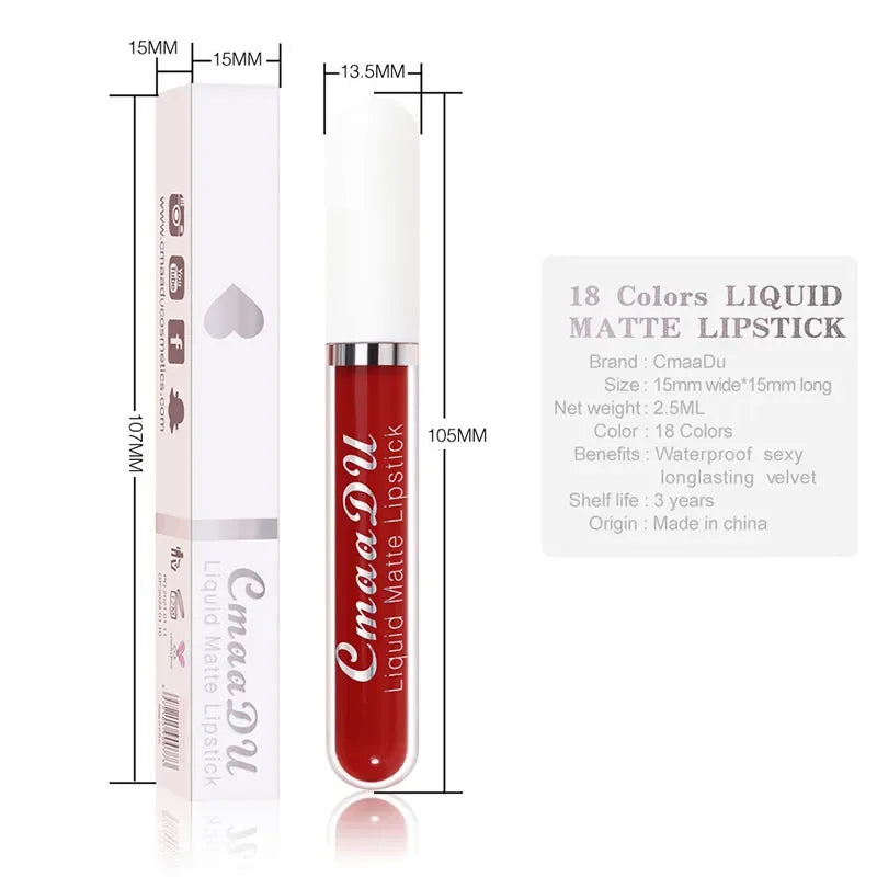 Sexy Long Lasting Velvet Matte Lip Gloss Liquid Lipstick Lip Makeup Women Beauty Nonstick Cup Waterproof Lip Gloss