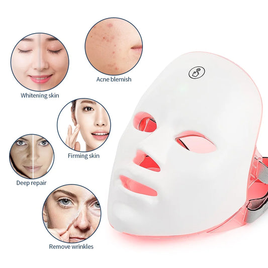 7 couleurs Photon Facial LED Mask Red Light Therapy Anti-Aging Face Neck Beauty Mask Relaxation Treatment Anti-rides Soins de la peau