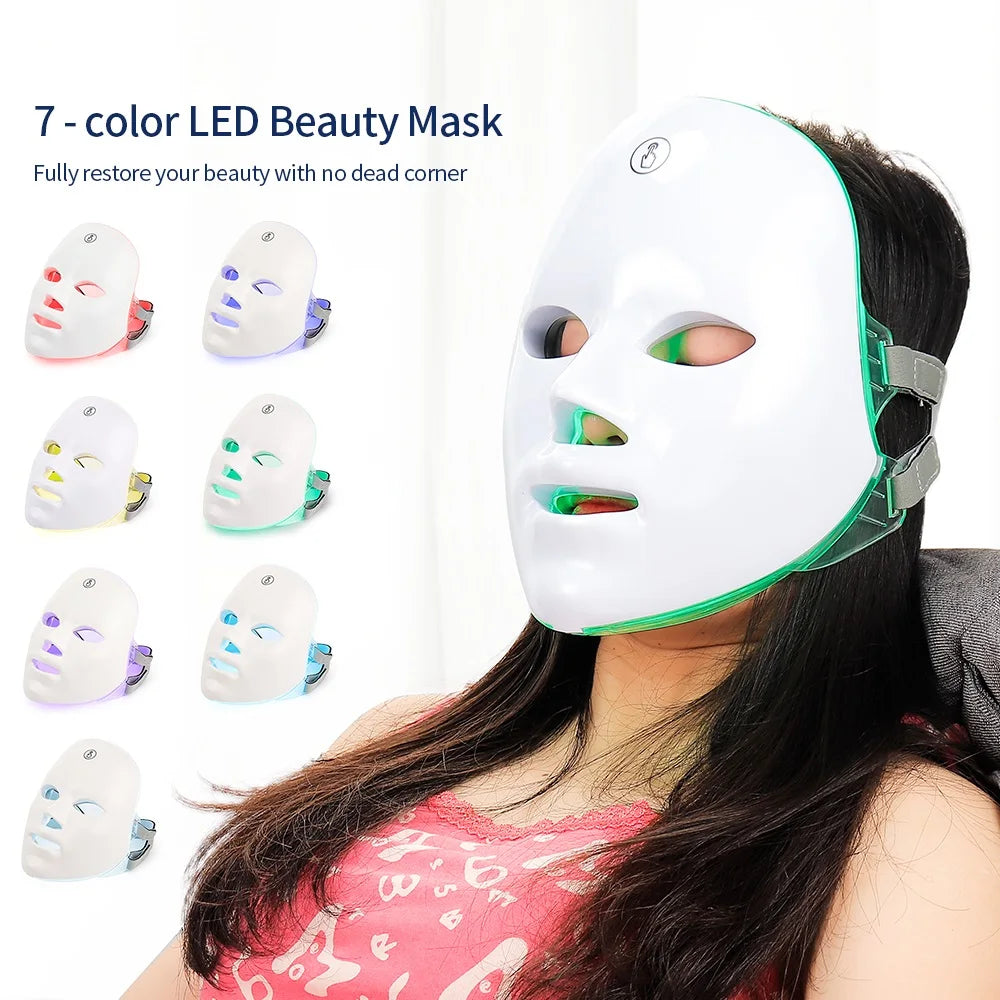 7 couleurs Photon Facial LED Mask Red Light Therapy Anti-Aging Face Neck Beauty Mask Relaxation Treatment Anti-rides Soins de la peau