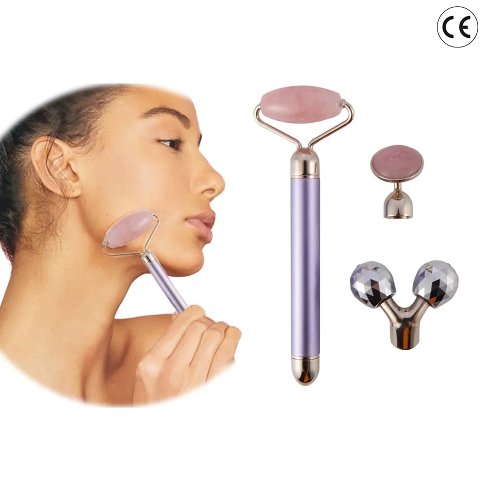 Ensemble de rouleaux et de presse à yeux en jade vibrant 3 en 1 : Masseur facial électrique